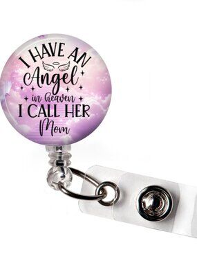 Badge Reel Memorial Angel in Heaven Mom Retractable ID Holder